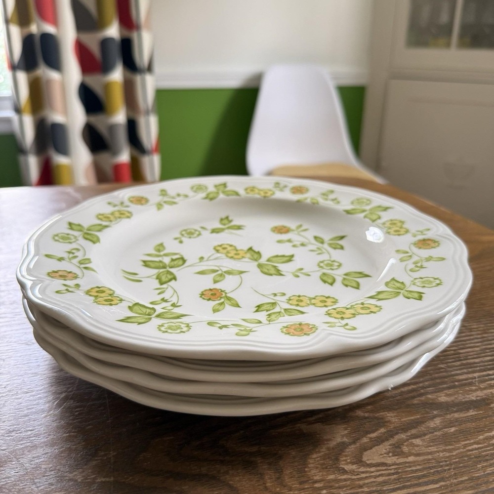 Vintage Ironstone 1970's Sears Petite Flora 10.5" Plates Set of 4 Made in Japan